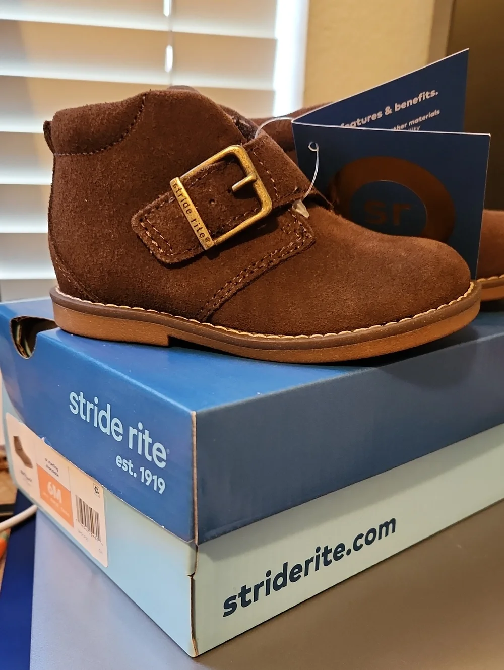 Stride Rite Brown Suede Toddler Ankle Boots with Buckle